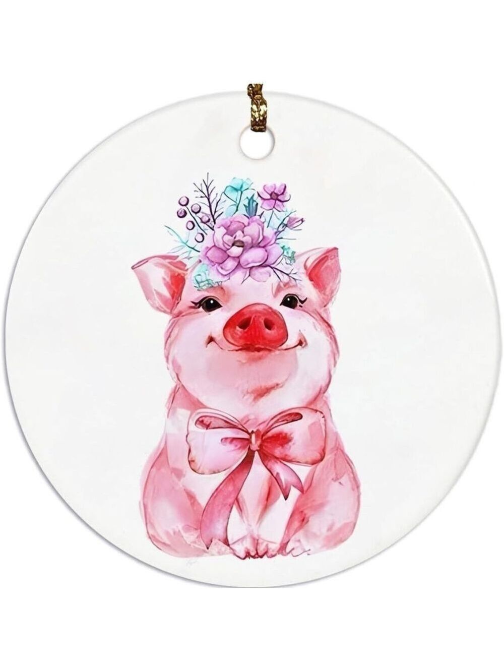 Cute Pig Ornament with Floral Design